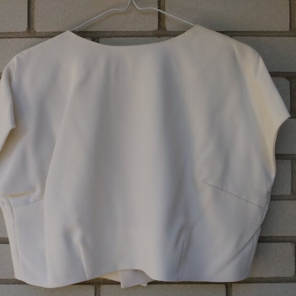 Vintage 60s Off-White Bolero Dress Jacket 42"B Rockabilly Formal Crepe Chiffon - Picture 7 of 10